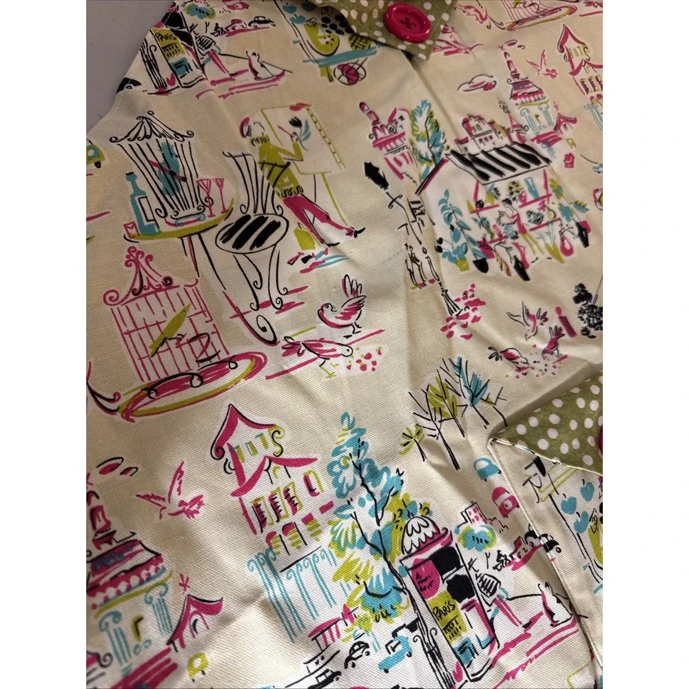 VTG  Print Parisian Homemade Apron Reversible Artist Smock Polka Dot Reversible